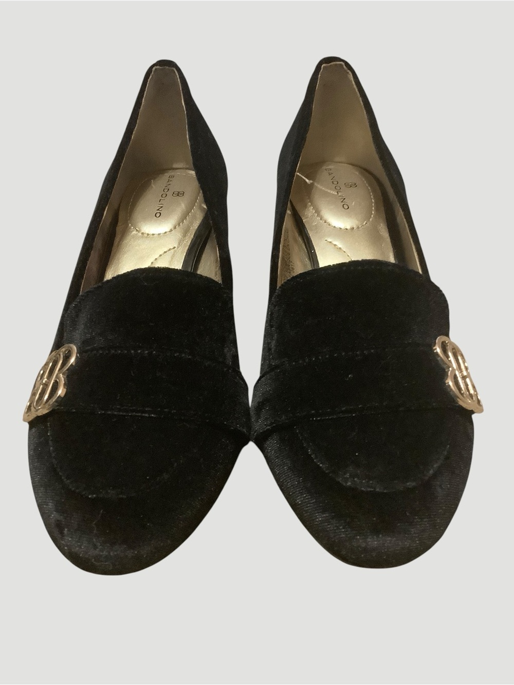 Bandolino Velvet Look Loafer Pumps Black Gold Hardware Block Heel Shoes Size 6M - Picture 3 of 11
